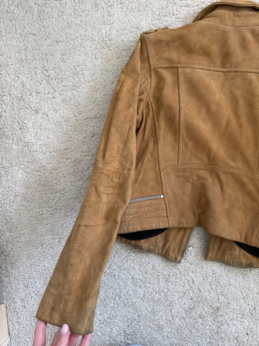 Maje Tan Suede Moto Jacket - Picture 3 of 7